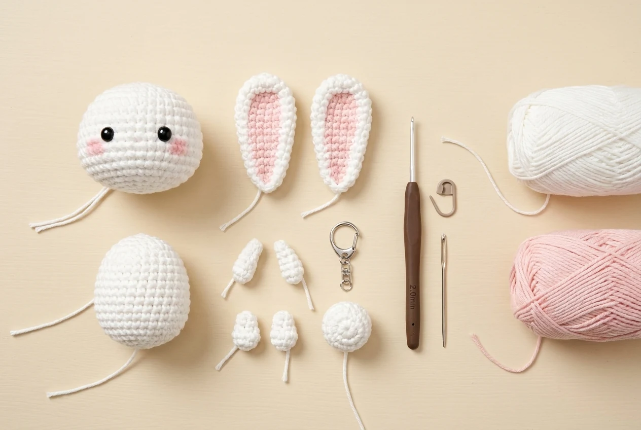 Separate head, ears, body, arms, feet, tail and keychain supplies