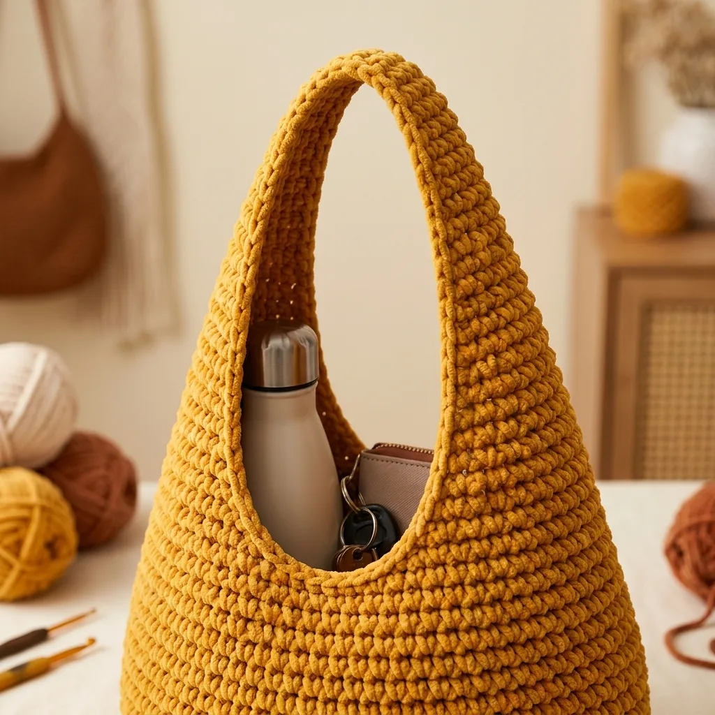 Teardrop crochet bag handle during a gentle load test