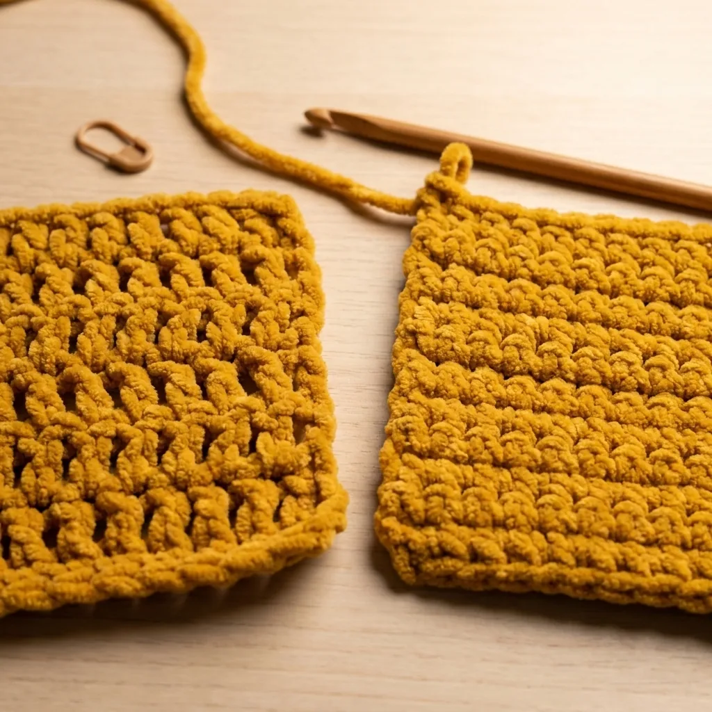 Loose crochet fabric compared with dense bag fabric