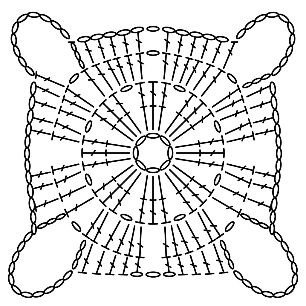 Clean crochet symbol chart for motif 1 Open Loop Granny Square