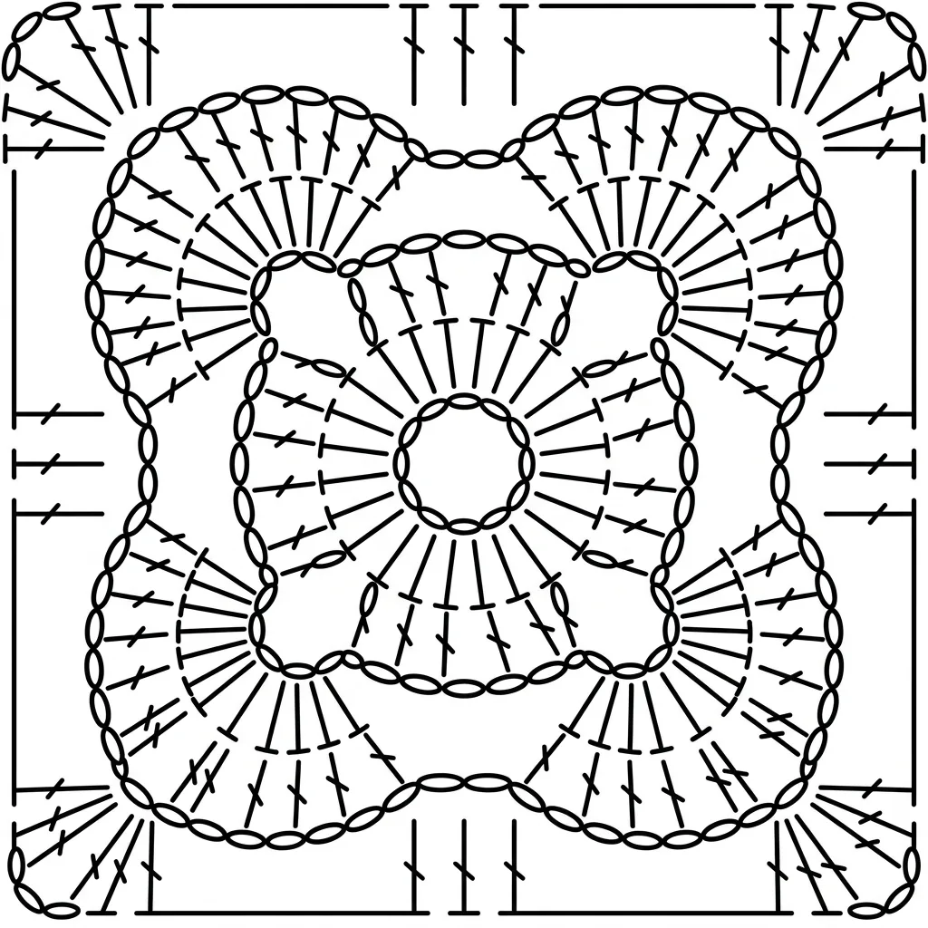 Clean crochet symbol chart for motif 2 Rounded Floral Granny Square