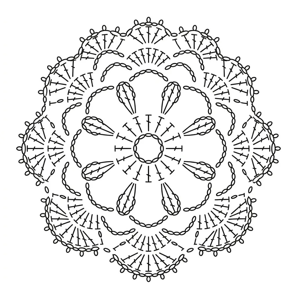 Clean crochet symbol chart for motif 5 Scalloped Floral Lace Motif