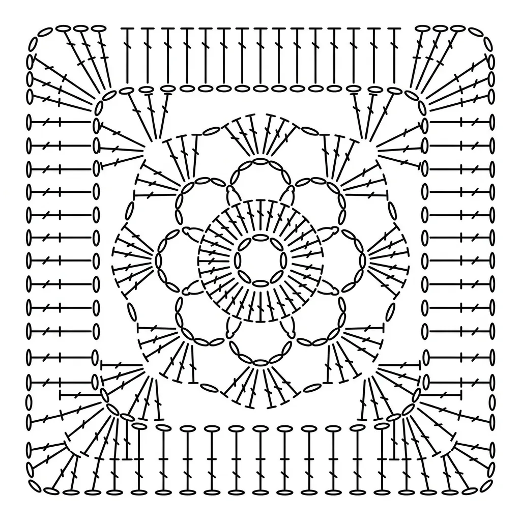 Clean crochet symbol chart for motif 6 Flower-Center Granny Square