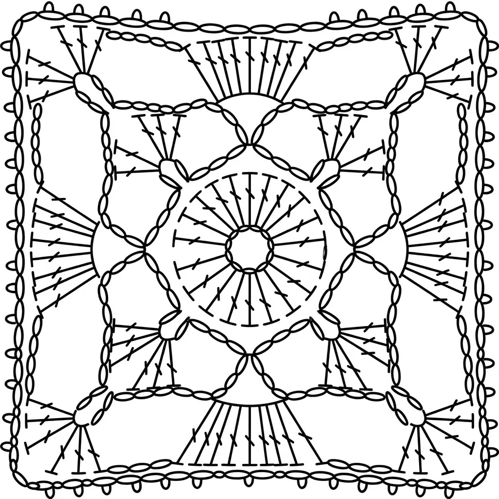 Clean crochet symbol chart for motif 7 Geometric Open Granny Square
