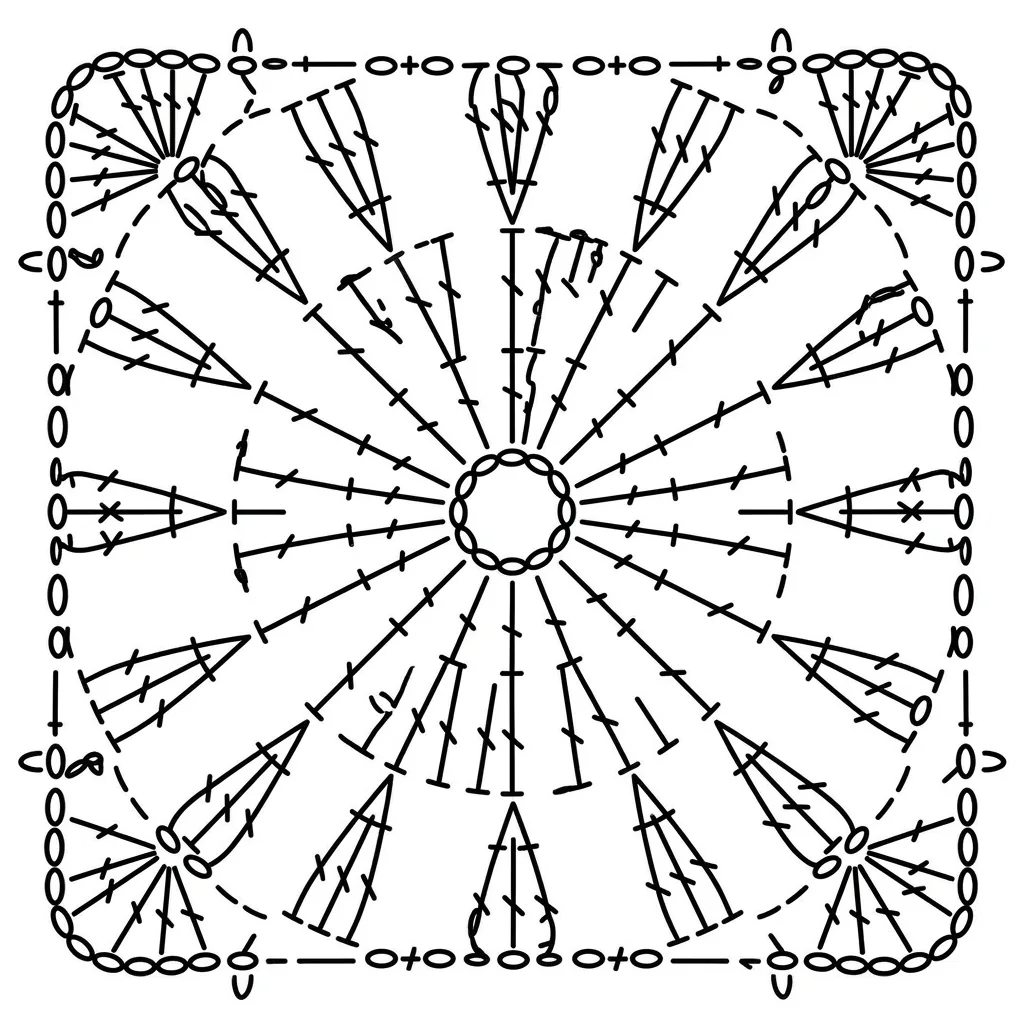 Clean crochet symbol chart for motif 8 Radial Openwork Granny Square