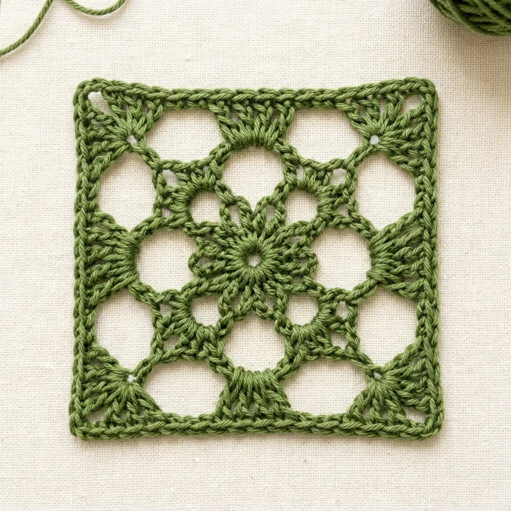 New professional crochet photo of motif 9 Large-Space Floral Square