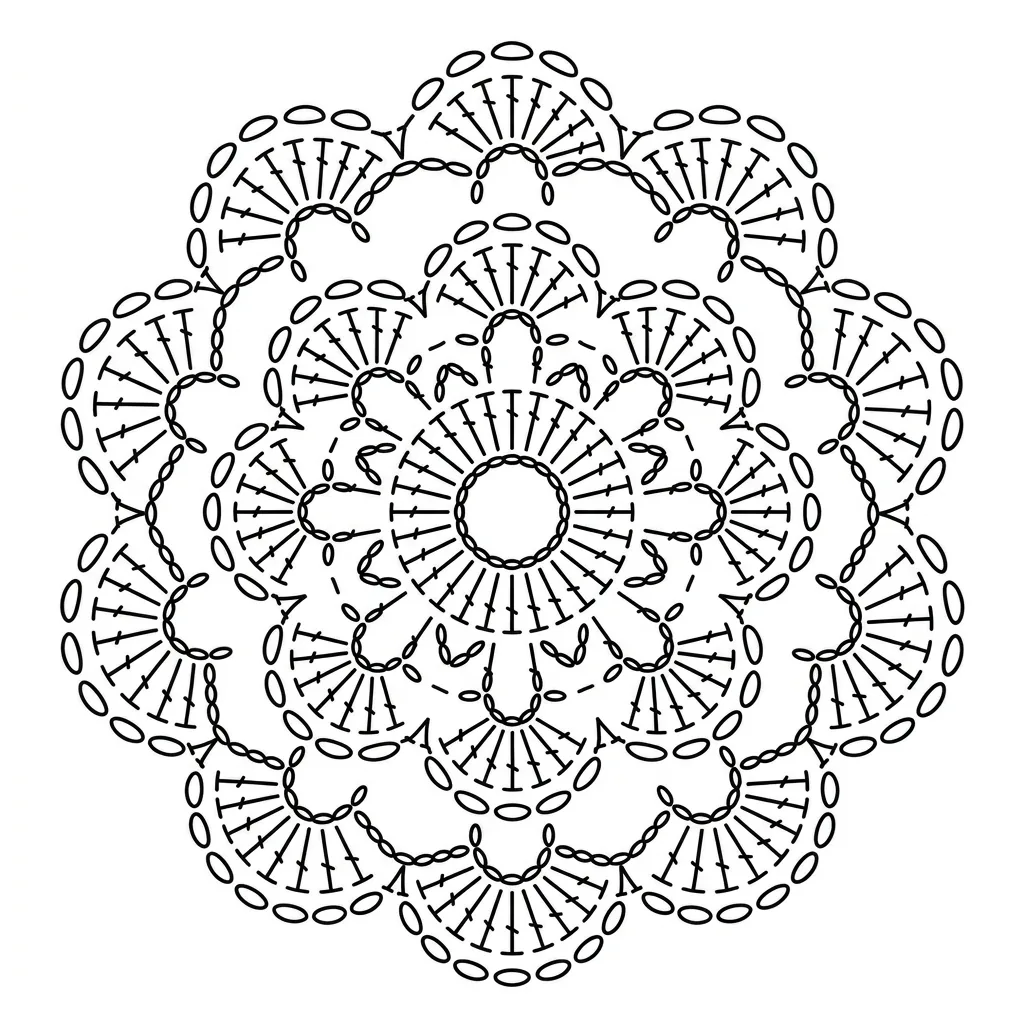 Clean crochet symbol chart for motif 11 Layered Crochet Flower