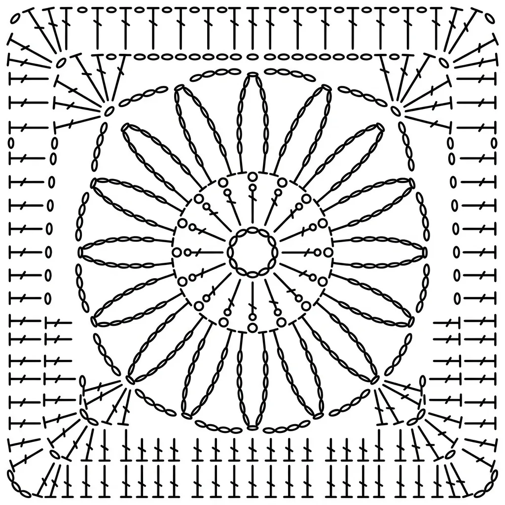Clean crochet symbol chart for motif 12 Textured Floral Granny Square