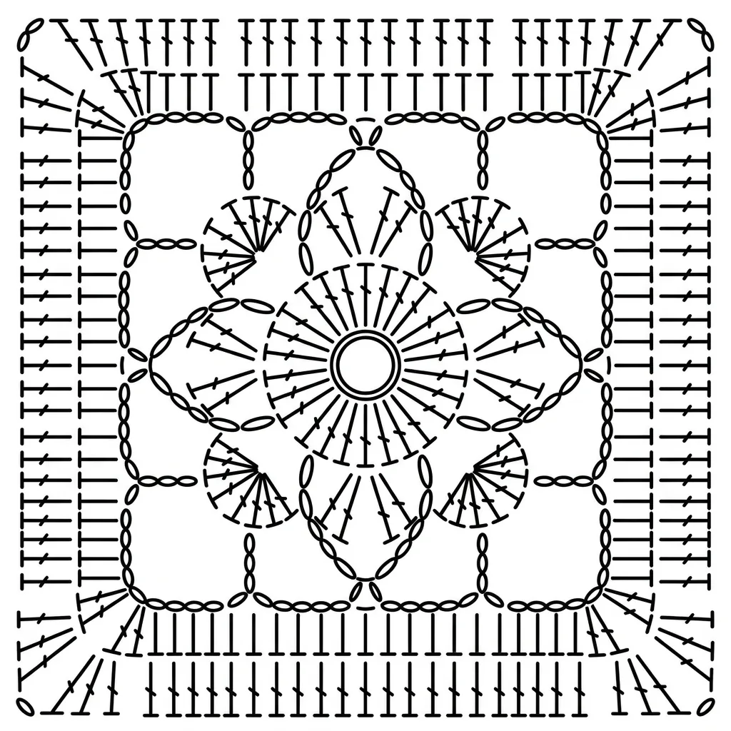 Clean crochet symbol chart for motif 13 Balanced Geometric Flower Square