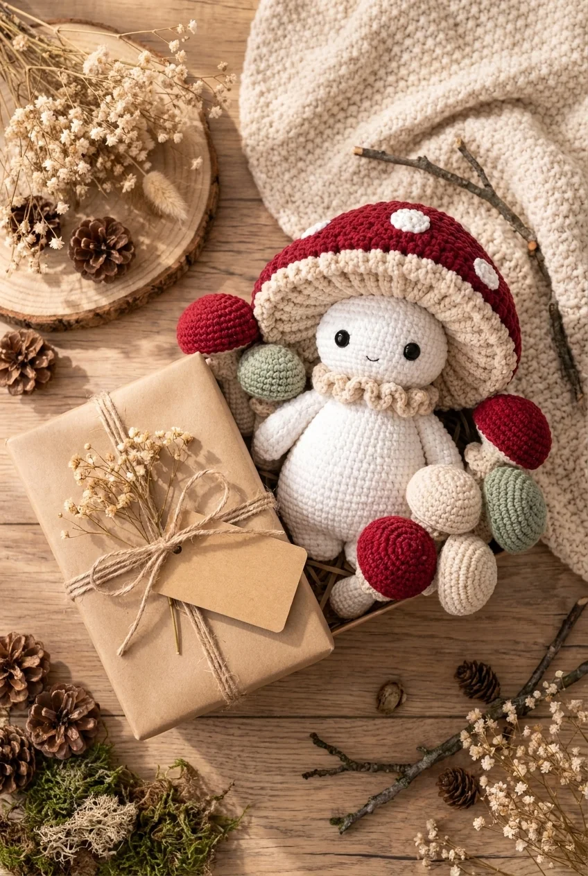 crochet mushroom bouquet as a handmade gift