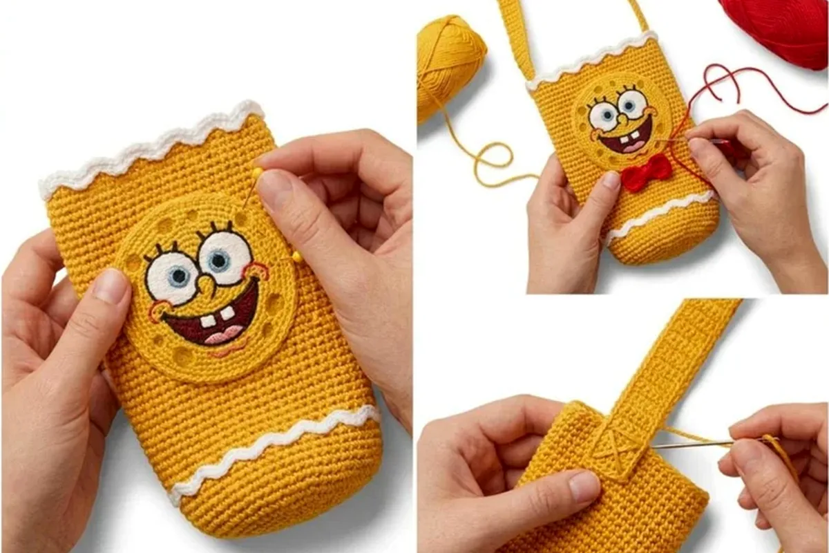 Create the face medallion for the Sunny Sponge crochet bottle holder
