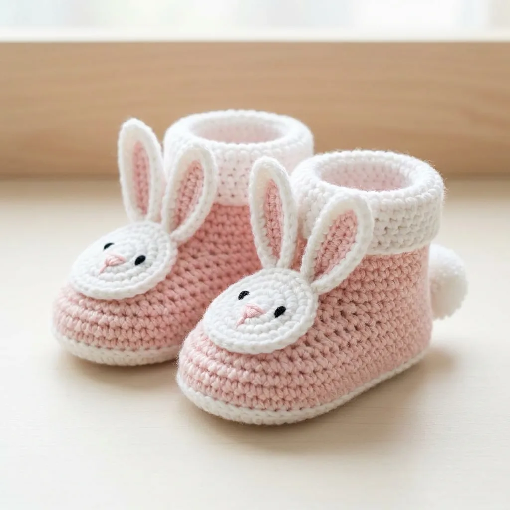 Finished crochet bunny baby booties