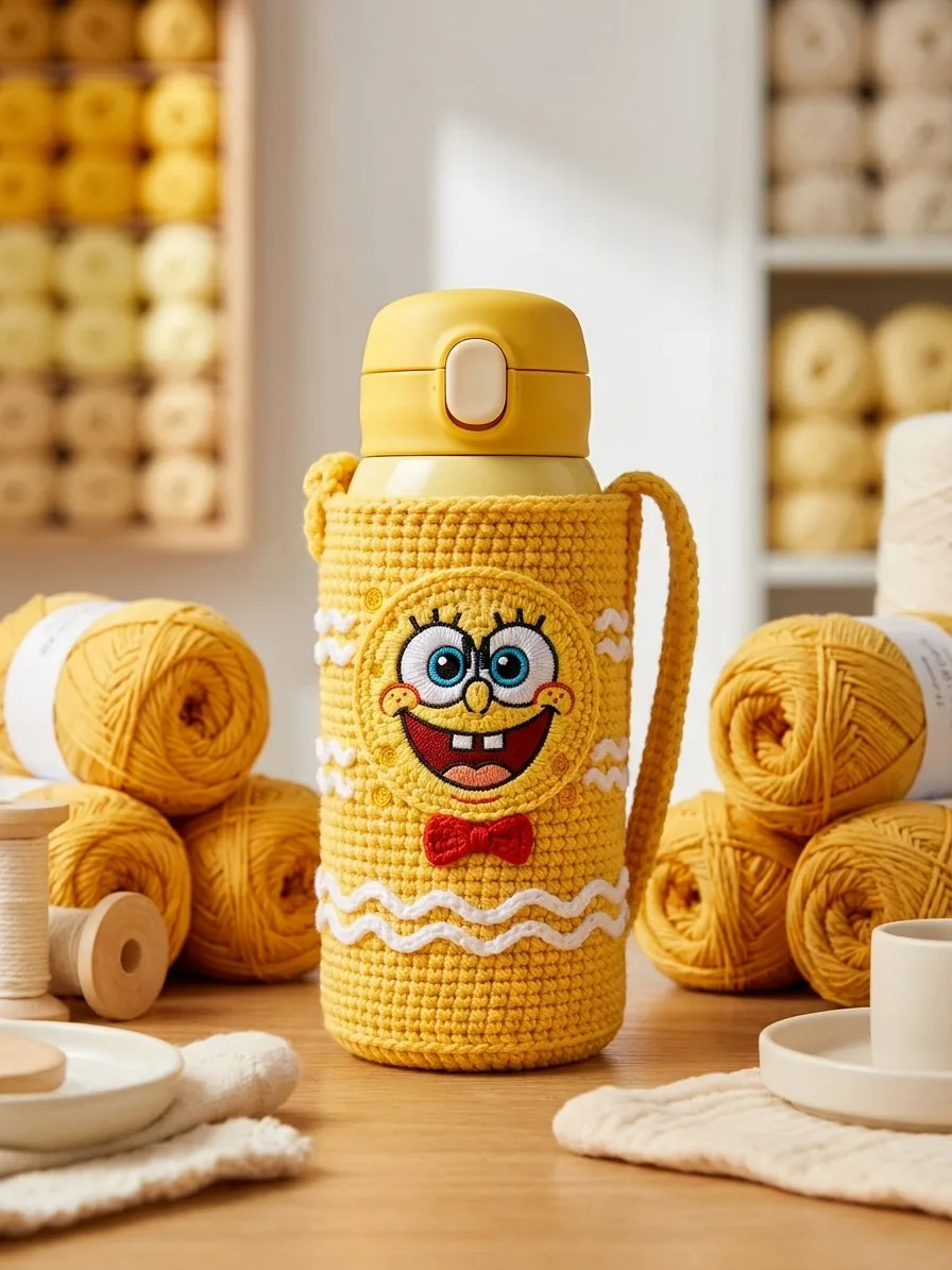 Yellow body color for the Sunny Sponge crochet bottle holder