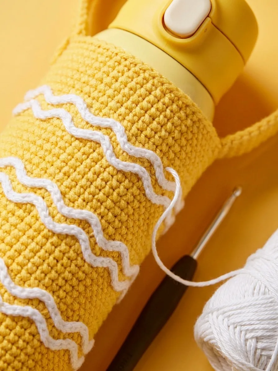 White wave trim for the Sunny Sponge crochet bottle holder