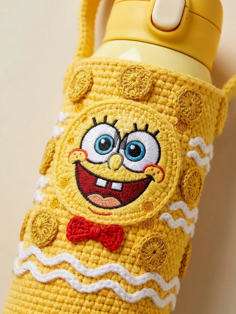 Texture dots and final polish for the Sunny Sponge crochet bottle holder