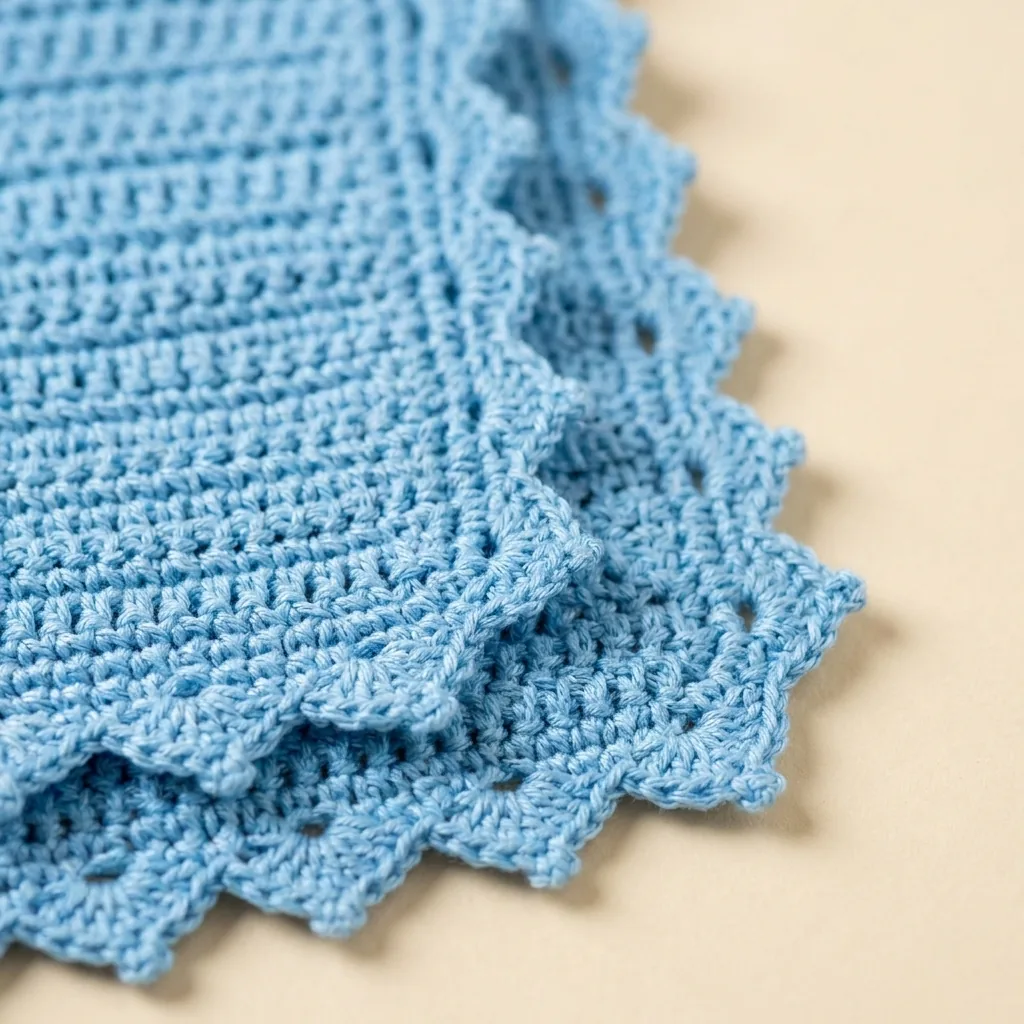 Professional close-up of newly generated blue picot crochet border
