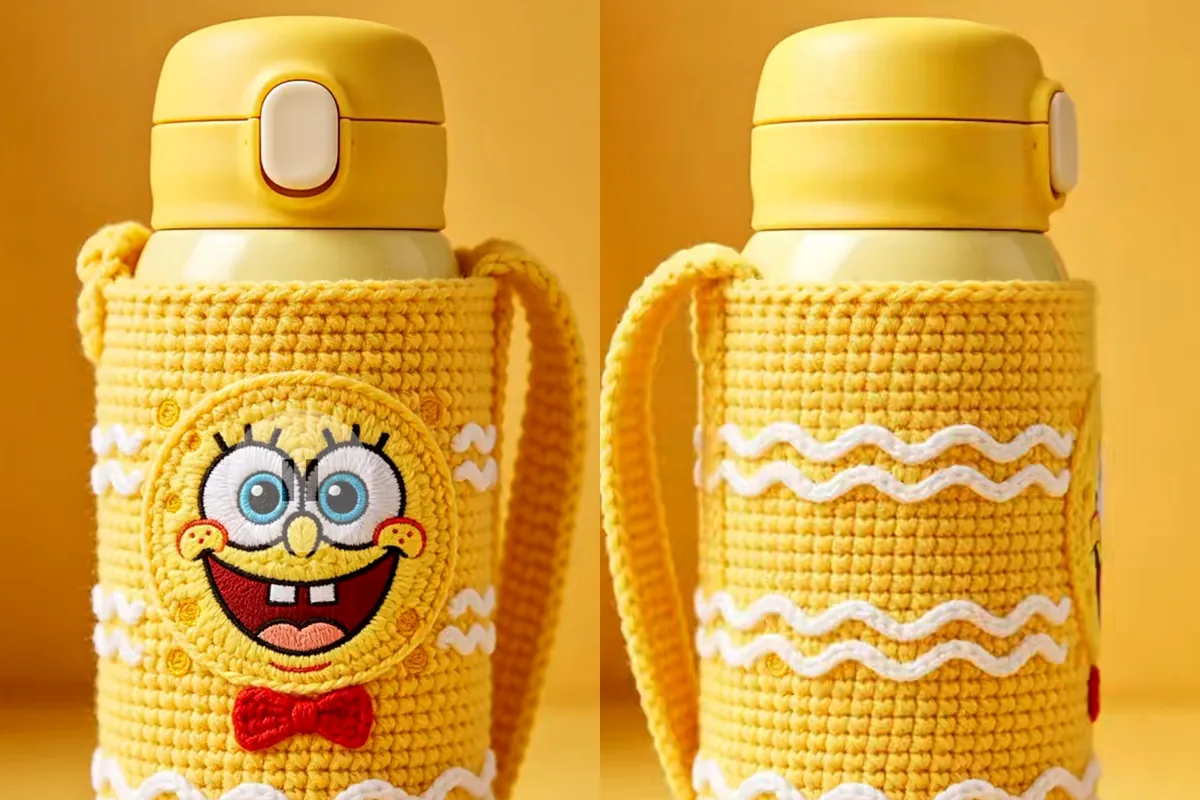 Sunny Sponge crochet bottle holder front and back product photo
