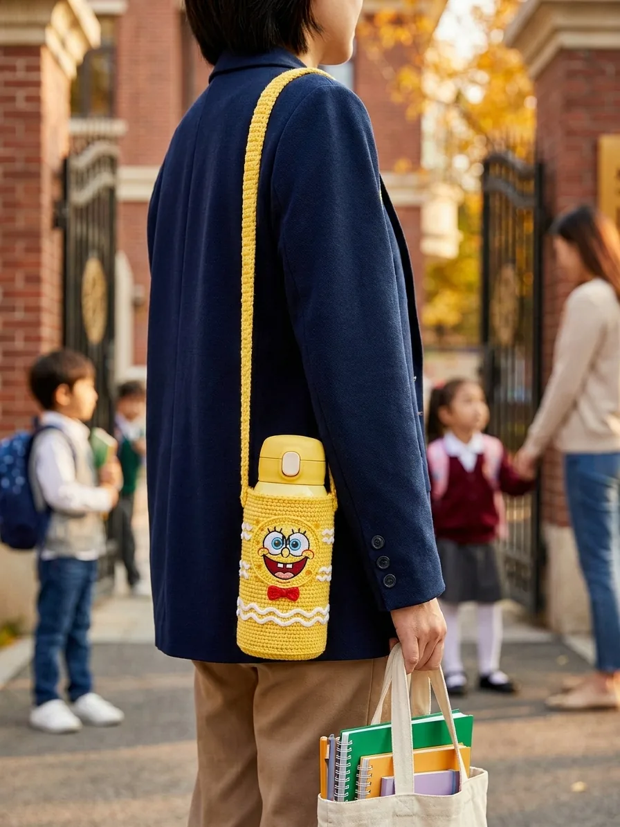 School and commute use for the Sunny Sponge crochet bottle holder