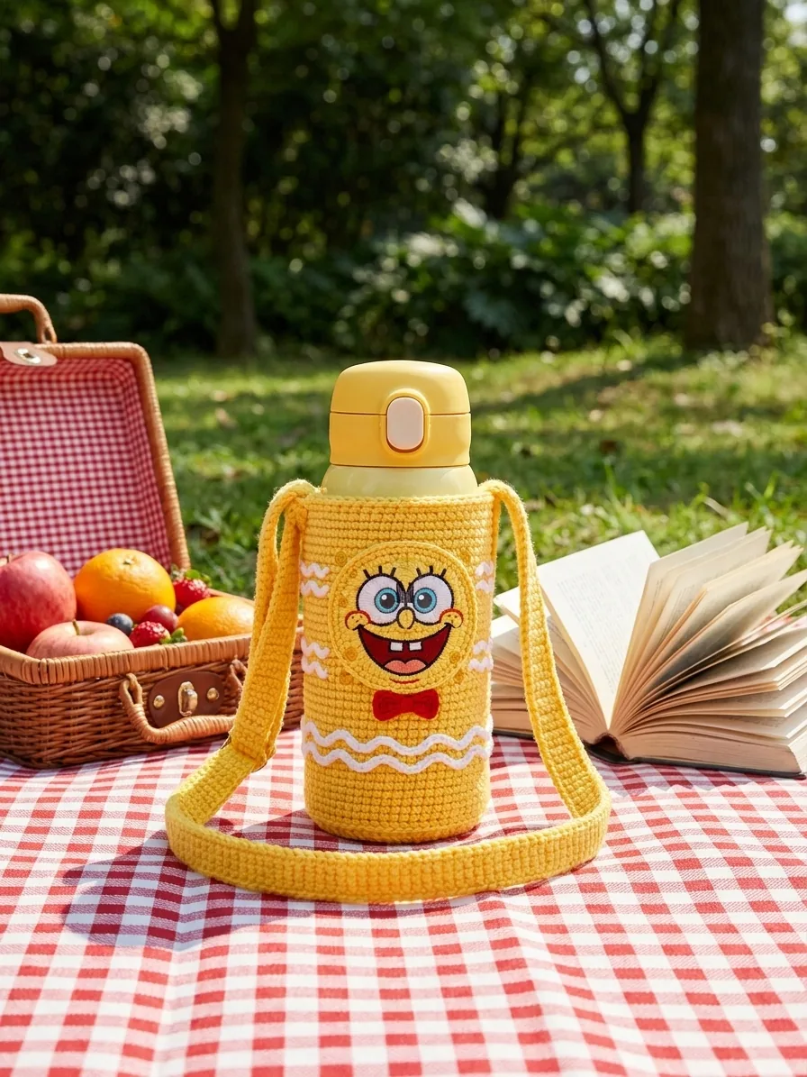 Picnic and park days for the Sunny Sponge crochet bottle holder