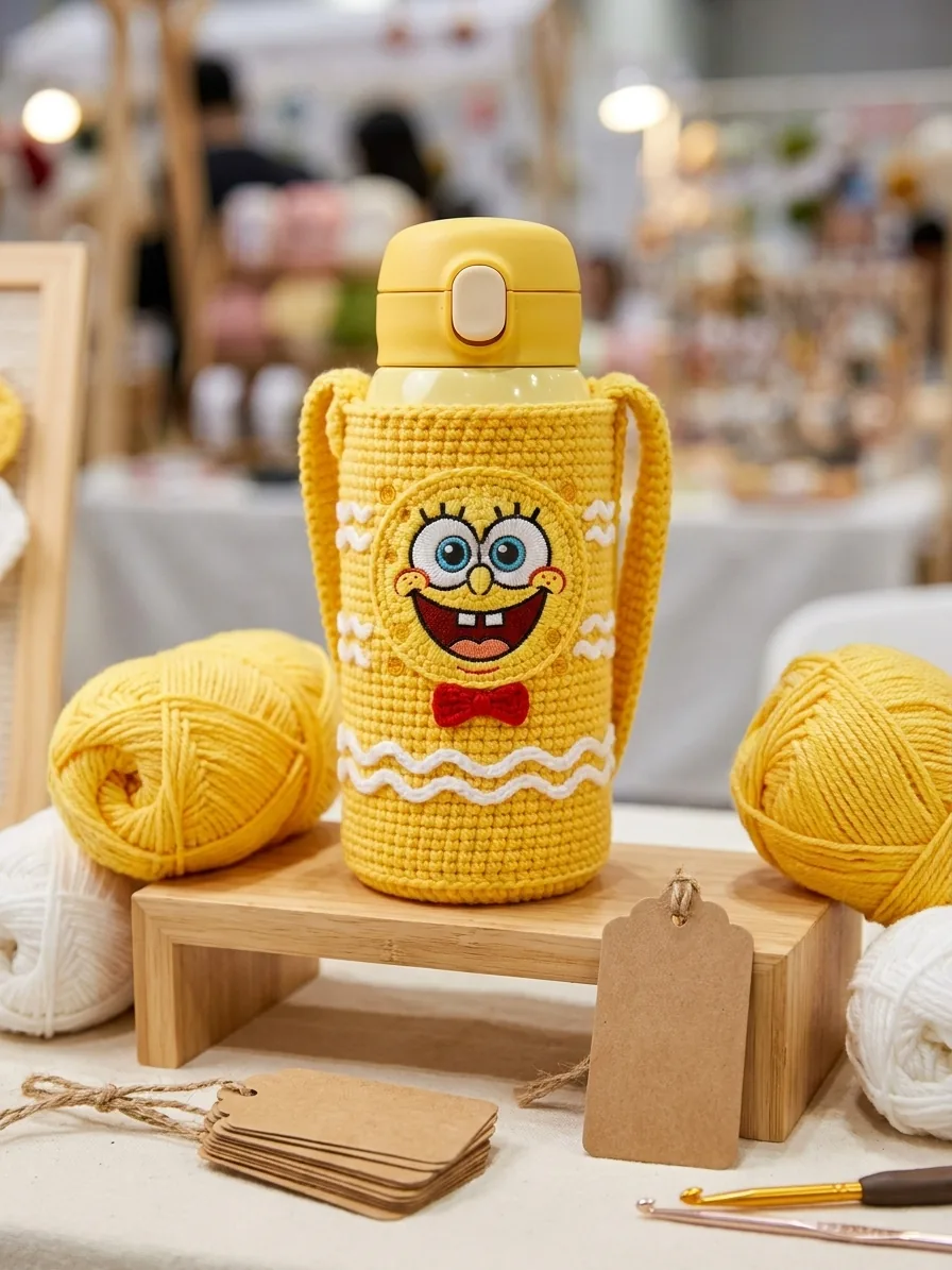 Market display idea for the Sunny Sponge crochet bottle holder
