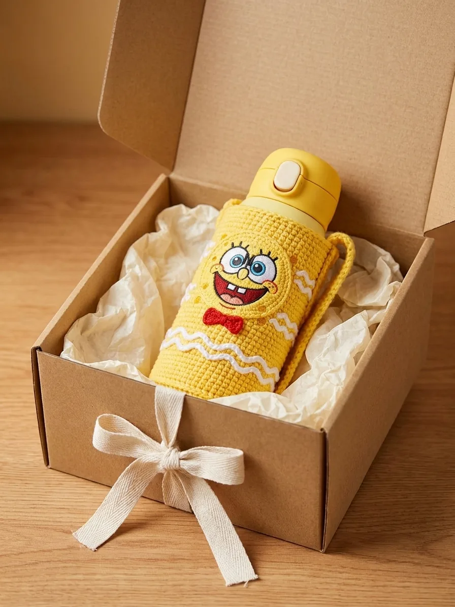 Reusable gift wrap for the Sunny Sponge crochet bottle holder