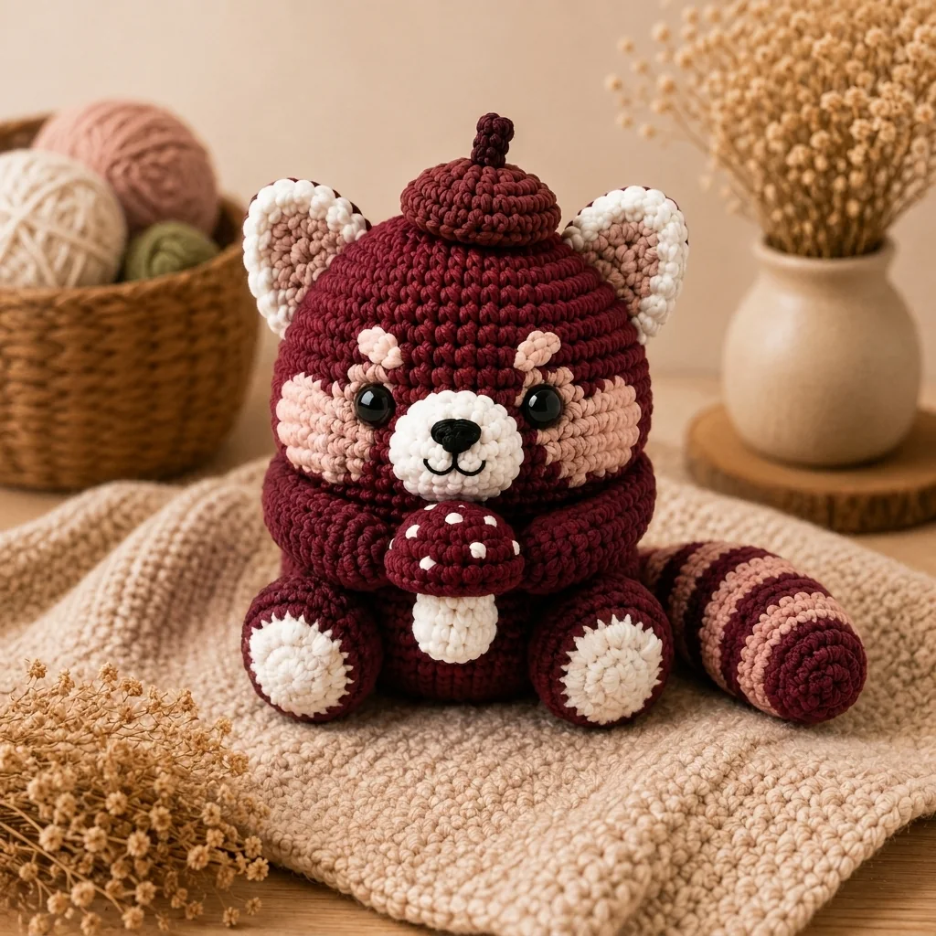 crochet red panda color combinations: Burgundy and Blush