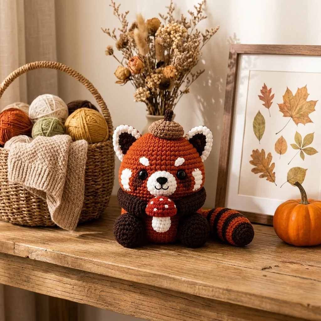decorate with crochet red panda amigurumi: Warm up an entryway shelf