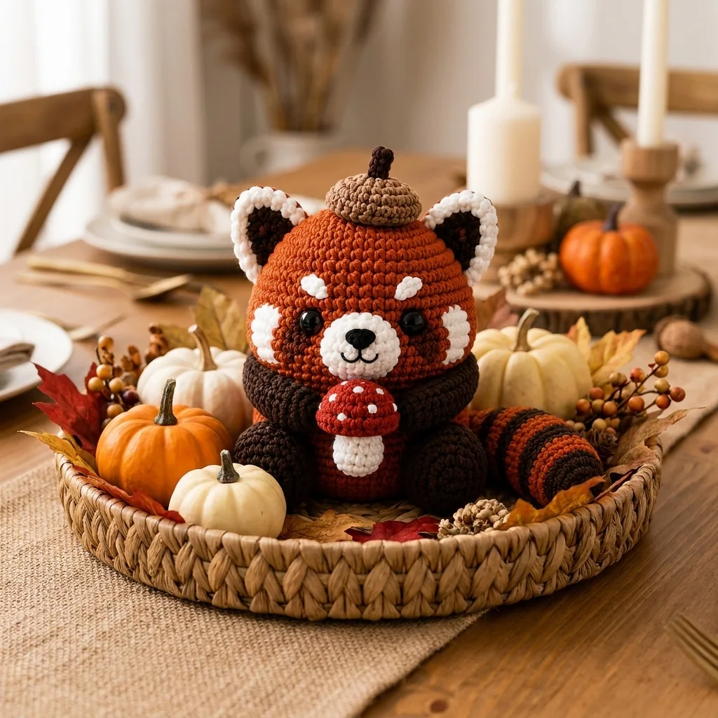 decorate with crochet red panda amigurumi: Design a fall table centerpiece