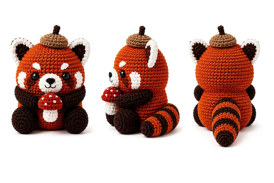 Original PDF overview showing front side and rear crochet red panda views