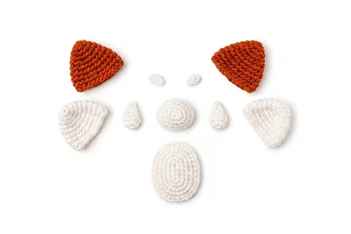 crochet red panda mushroom pattern step 10: Facial and belly details