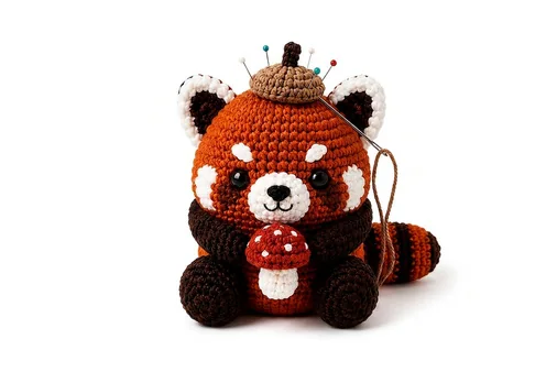 Original PDF completed crochet red panda with mushroom