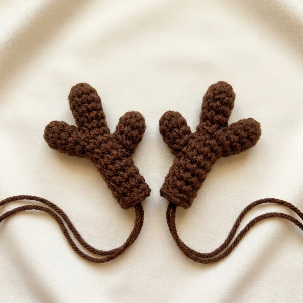 Two dark-brown branched crochet antlers