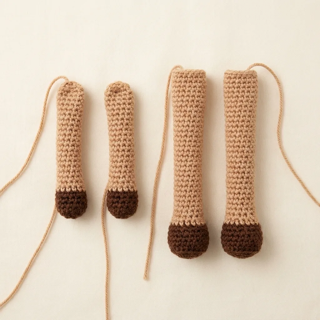 Two crochet arms and two longer legs with dark-brown hooves
