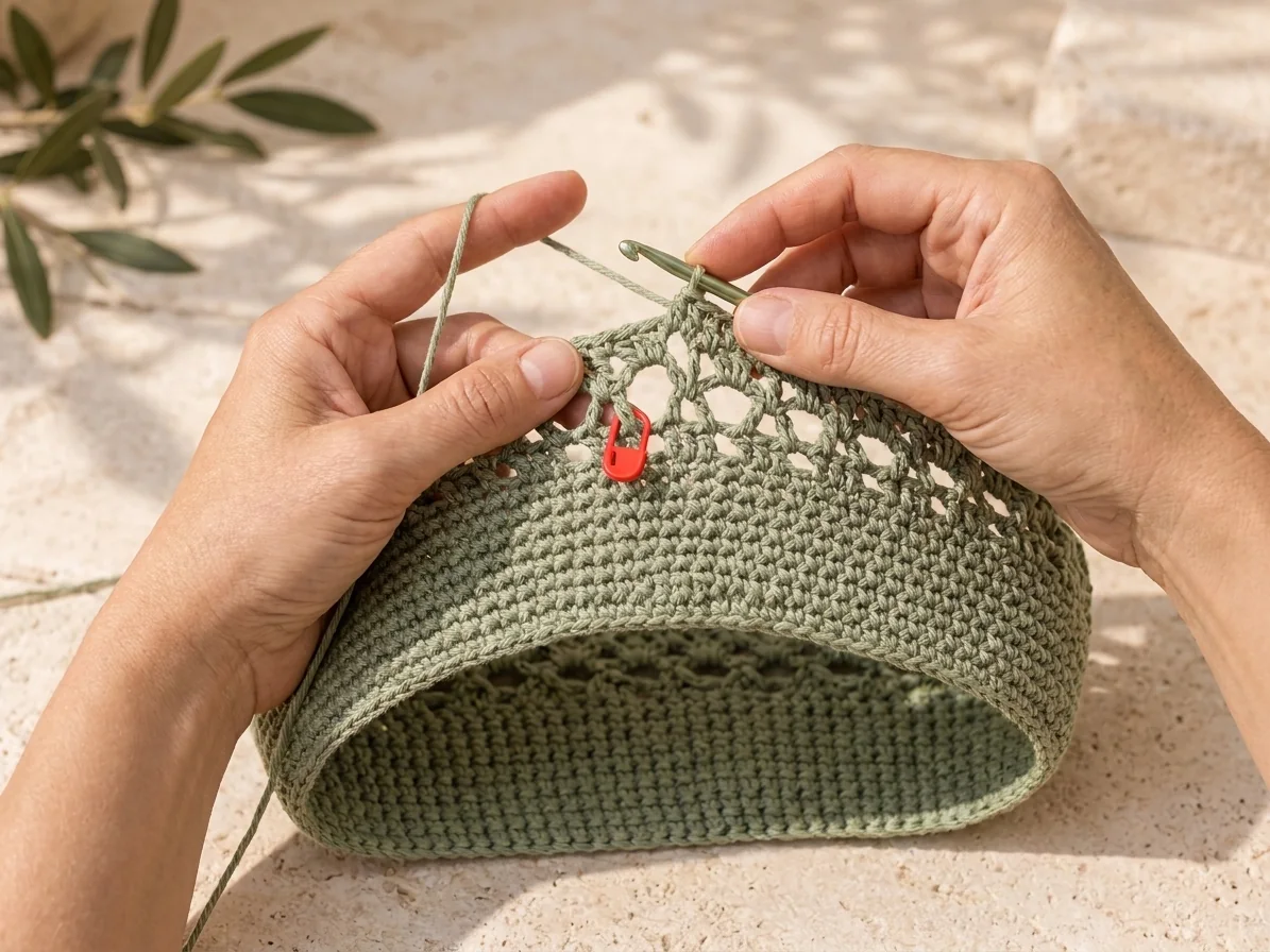 Twenty-six chain spaces starting the lace body