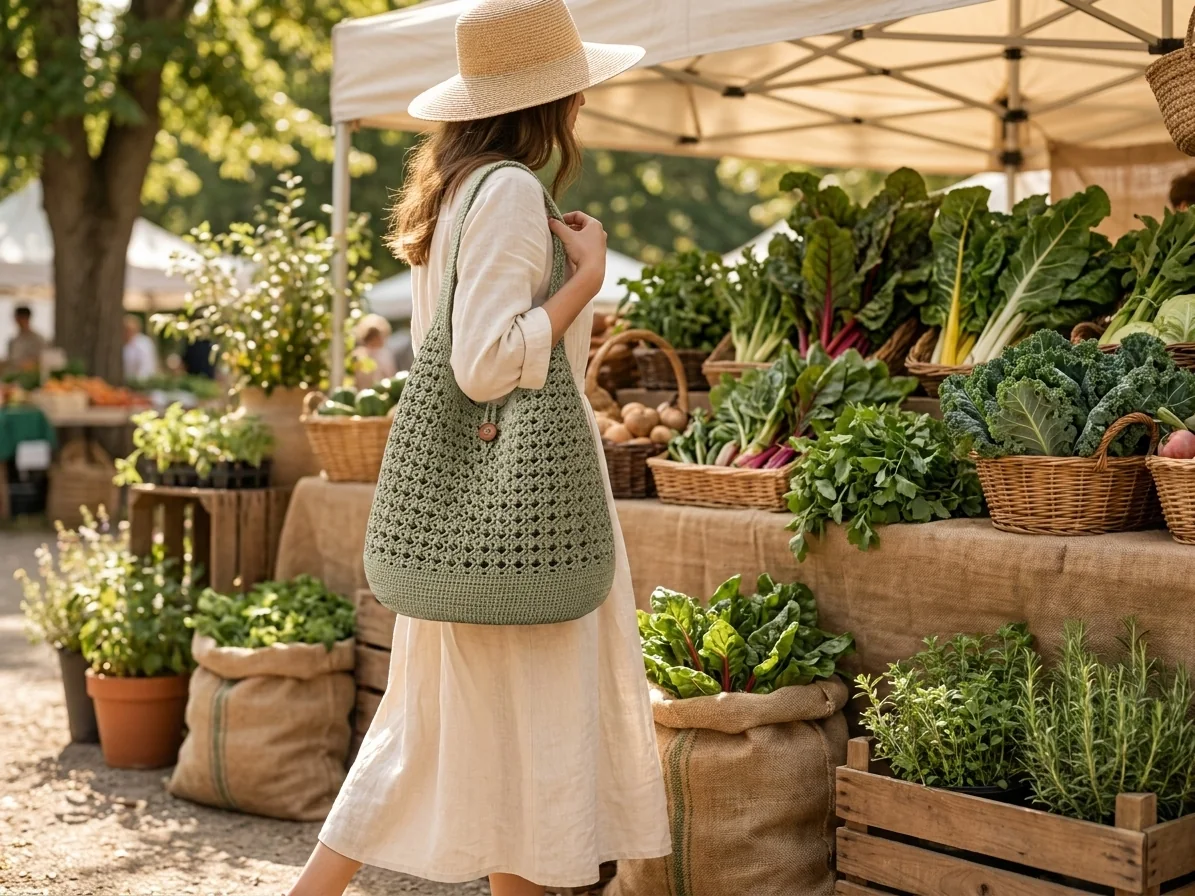 cottagecore sage tote at farmers market