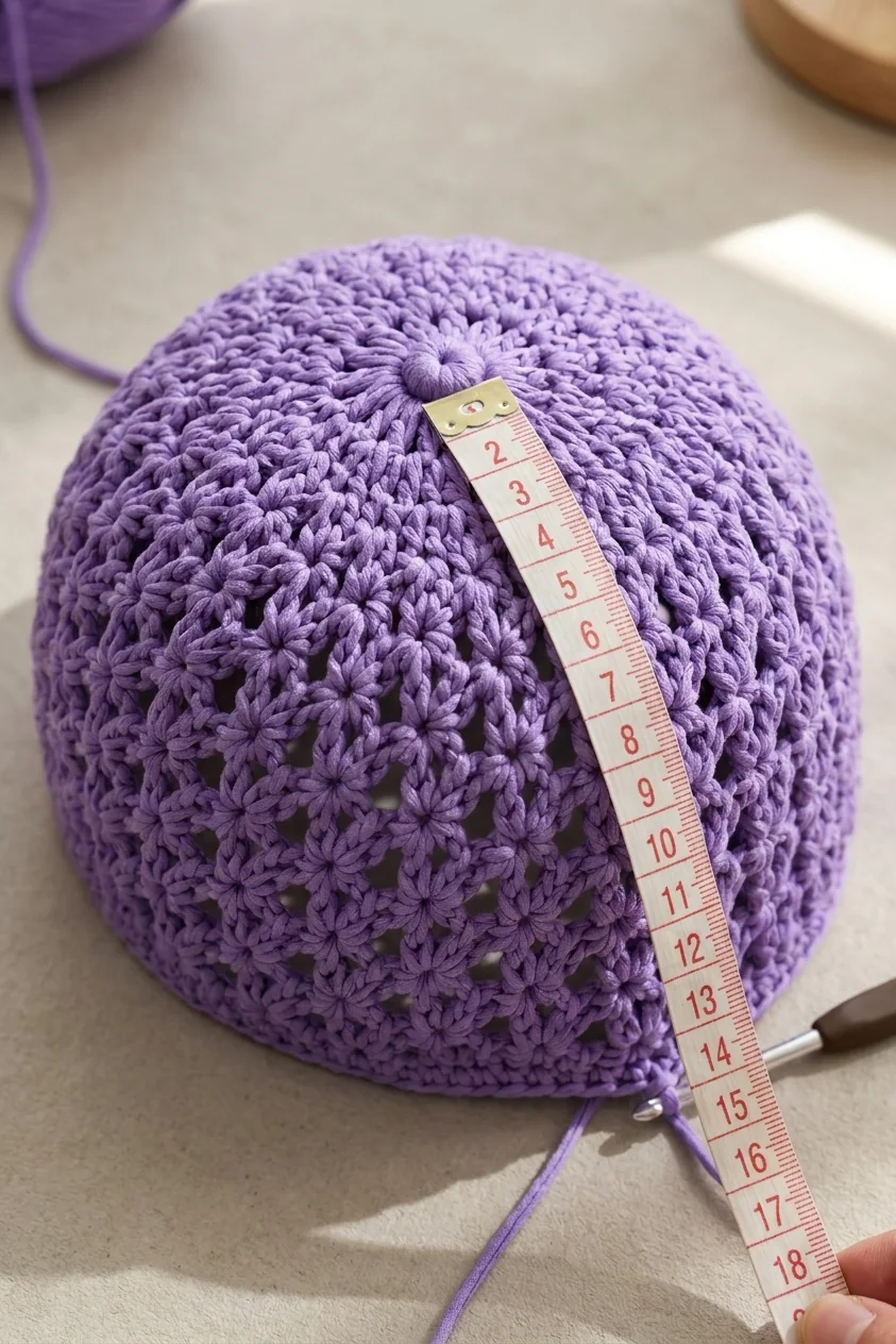 Openwork lavender crown measured to seventeen centimeters