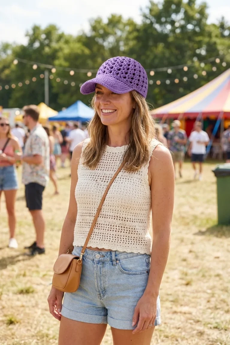 lavender crochet sun cap