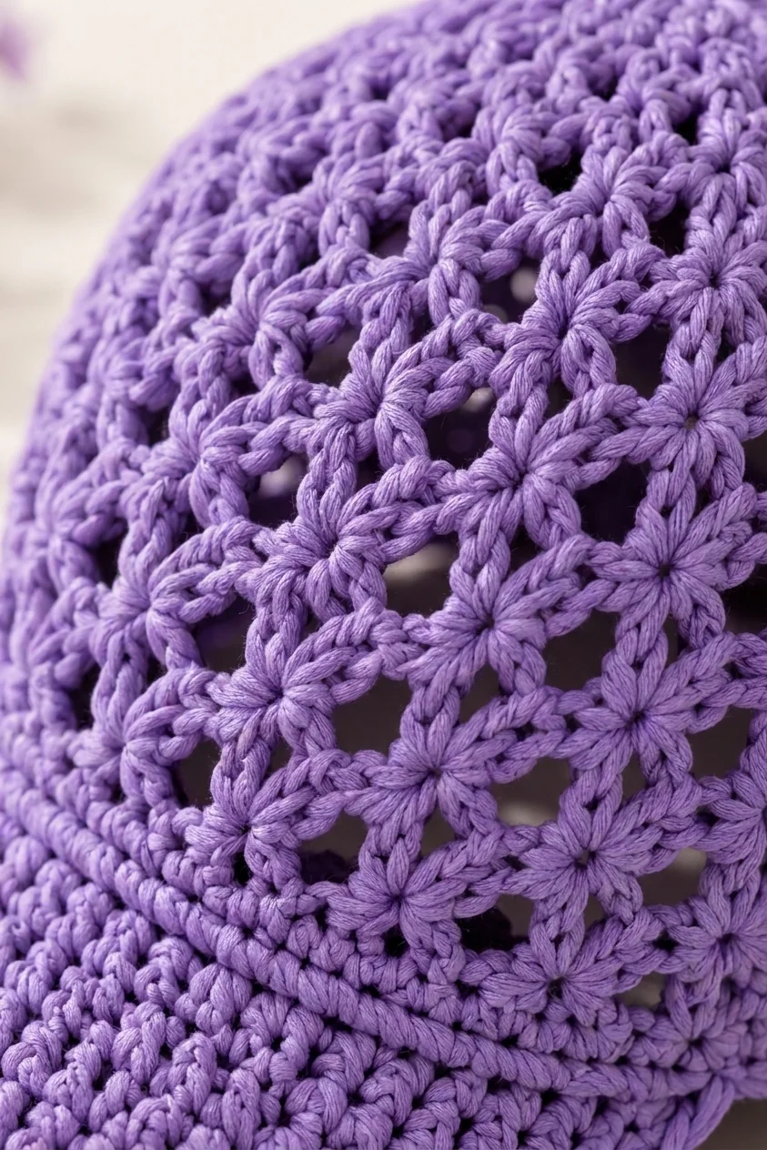 Brick-style lavender shell mesh close-up