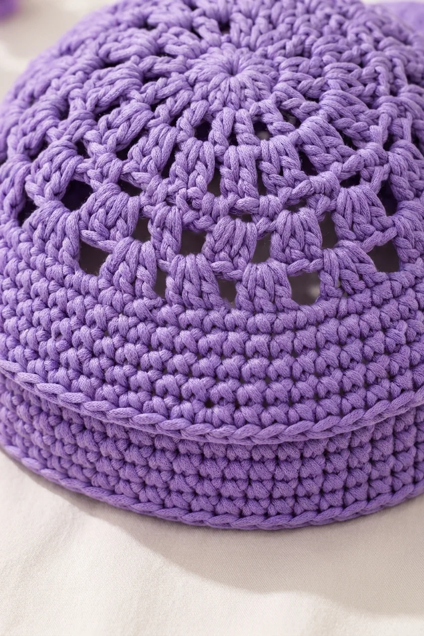 Open shell fabric transitioning to dense crochet band