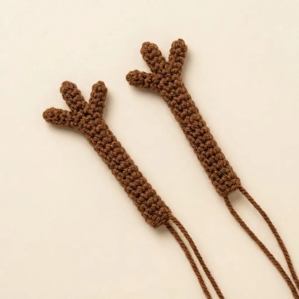 Two brown crochet branch arms
