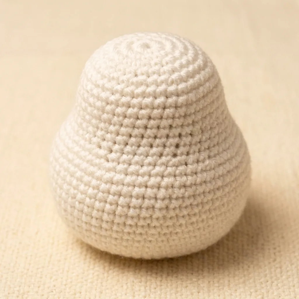 Completed white crochet snowman body