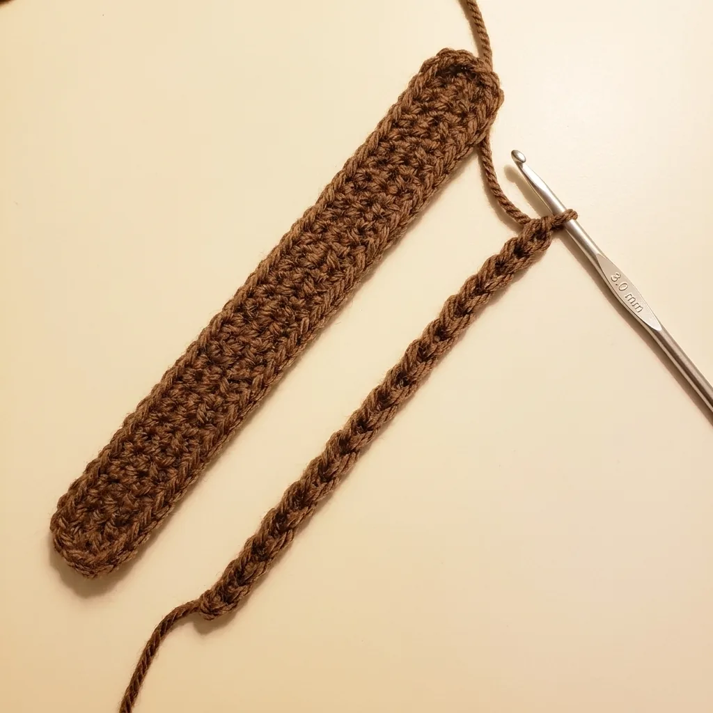 Brown chain and finished narrow crochet broom handle