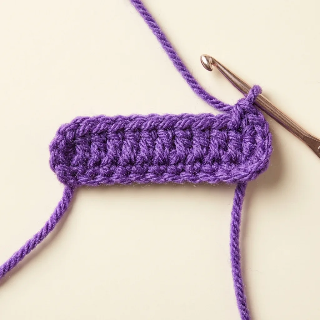 Purple crochet strip made for a mini broom bow