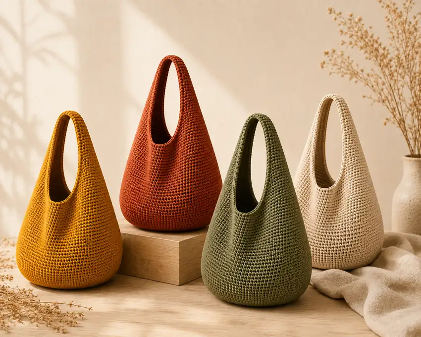 Terracotta hobo bag pattern PDF with warm earthy color, structured body and relaxed handle