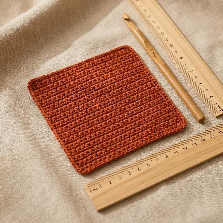 Terracotta cotton blend, wool blend, acrylic and linen yarn samples for a crochet hobo bag