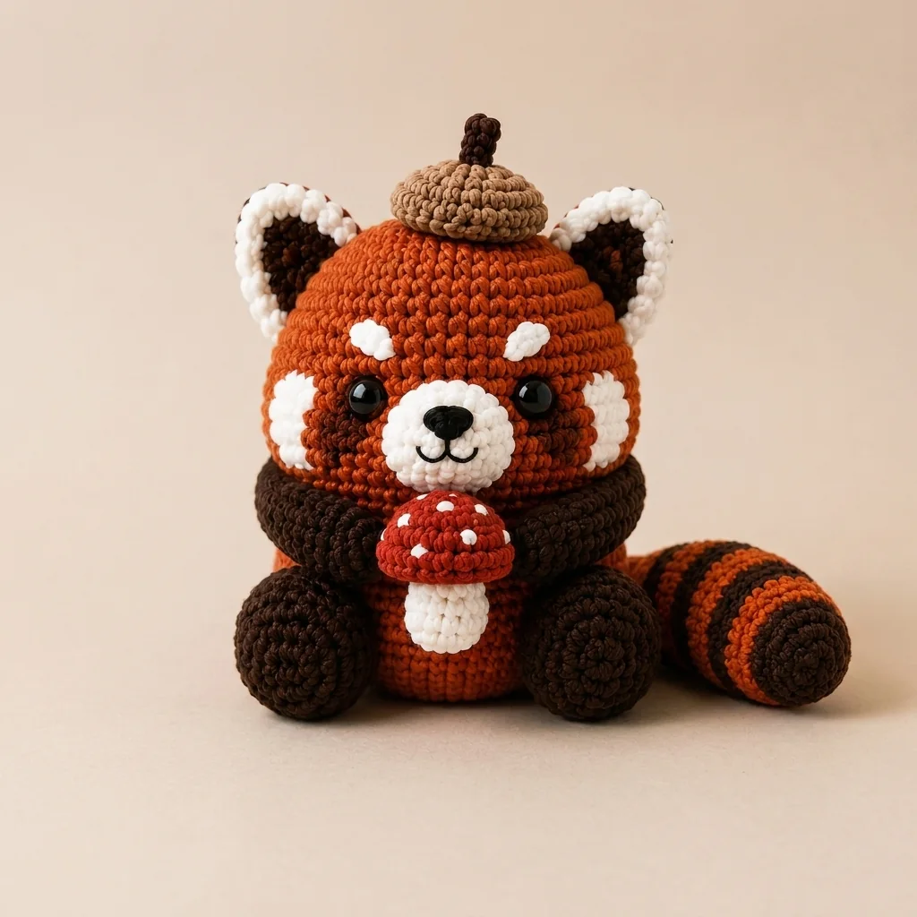 woodland crochet red panda ideas: Red Panda with Mushroom