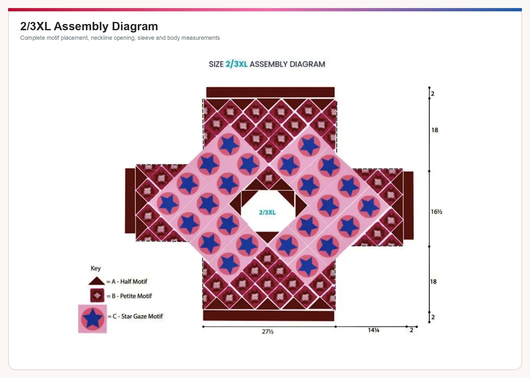 2 3XL crochet star motif pullover assembly diagram