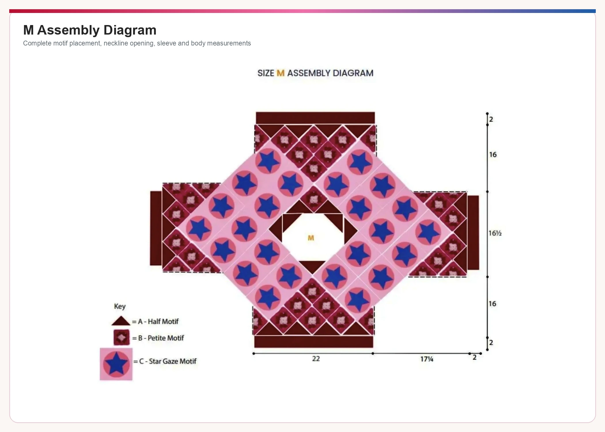 Medium crochet star motif pullover assembly diagram