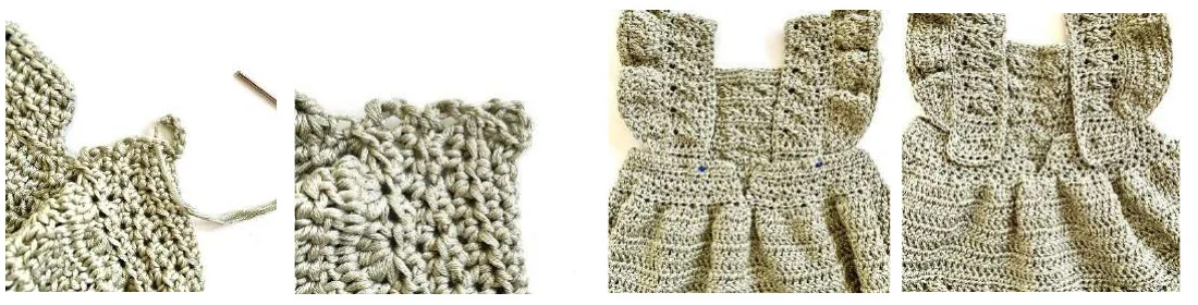 Button loop and strap sewing steps for the finished crochet baby dress