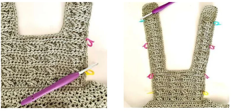 Marked starting points on both straps of the crochet baby dress pattern